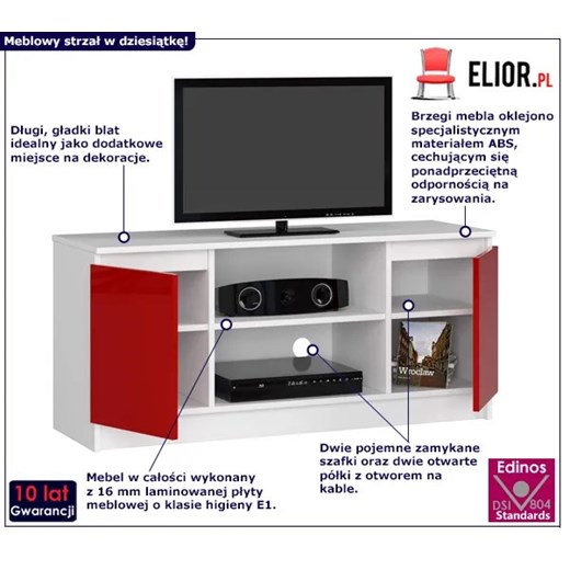 Szafka RTV z półkami biała + czerwony połysk - Darius 4X 120 cm Elior One Size Edinos.pl