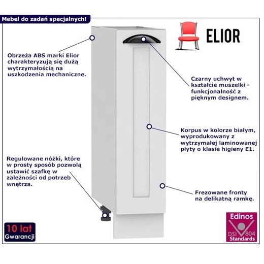 Biała szafka kuchenna typu cargo z koszem - Pergio 3X 20 cm Elior One Size Edinos.pl