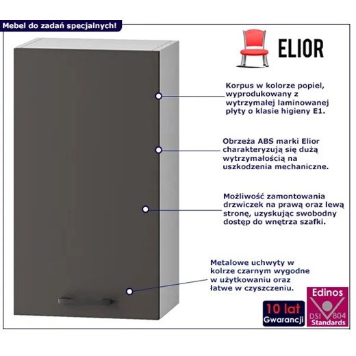Górna szafka z jednym frontem szara - Rimer 23X 40cm Elior One Size Edinos.pl