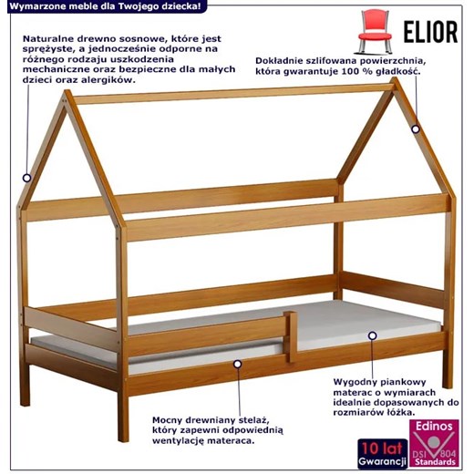 Łóżko przypominające domek do pokoju dziecka, olcha - Petit 3X 180x90 cm Elior One Size Edinos.pl