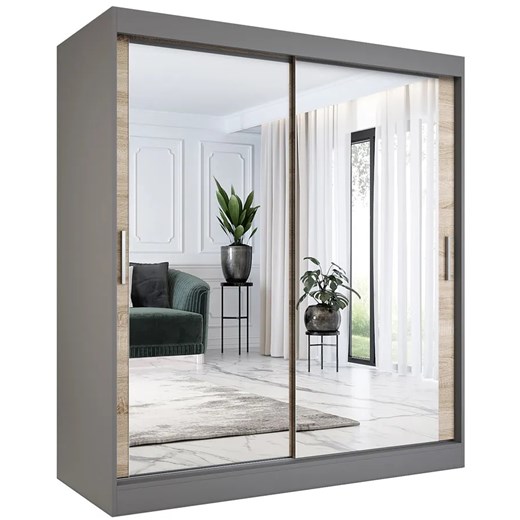 Szafa przesuwna z lustrami 180 cm antracyt + dąb sonoma- Edna 5X Elior One Size Edinos.pl