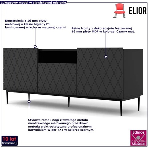 Szafka rtv czarny mat + czarna rama - Nuvis 3X Elior One Size Edinos.pl