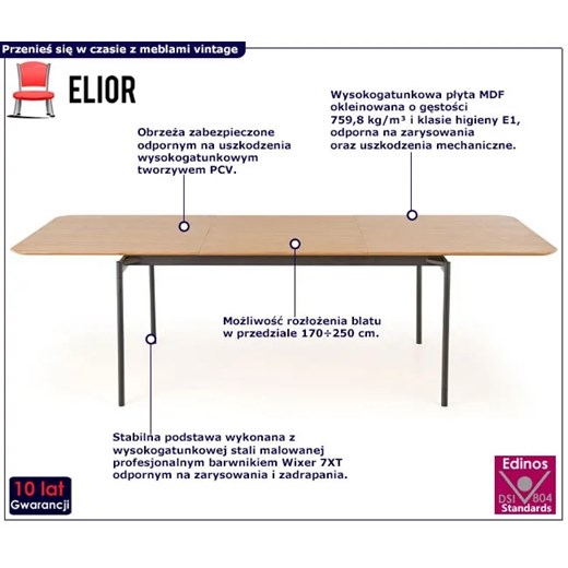 Prostokątny stół rozkładany w kolorze dębu - Vistor 9X Elior One Size Edinos.pl