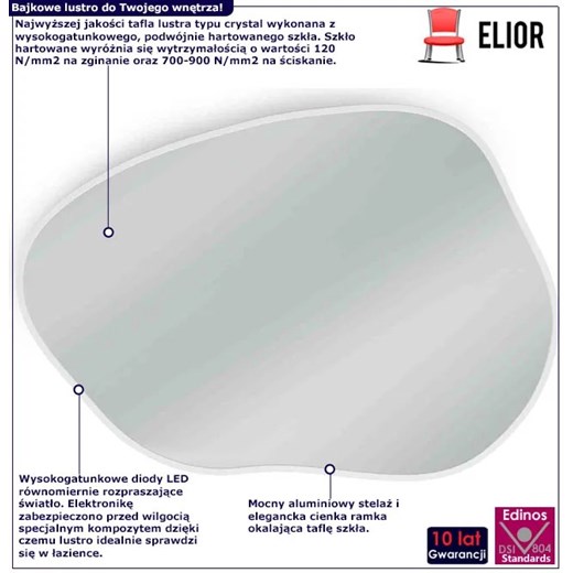 Nieregularne lustro z dekoracyjnym oświetleniem 90x64 cm Volvero 3X - 4 kolory Elior One Size Edinos.pl