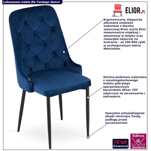 Granatowe pikowane krzesło - Hamza 3X Elior One Size okazja Edinos.pl