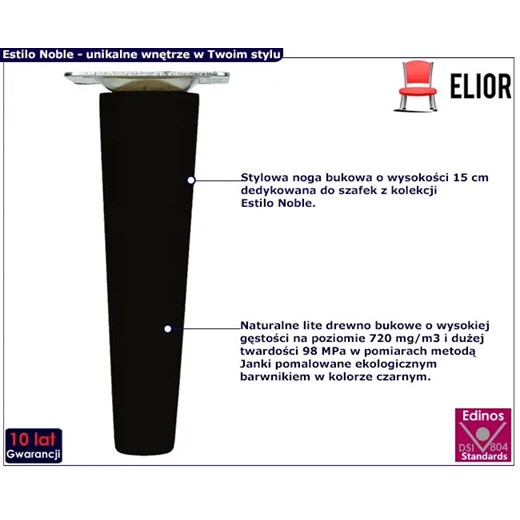 Nogi bukowe czarne 15 cm - Estilo Noble 31X - 4 szt. Elior One Size Edinos.pl