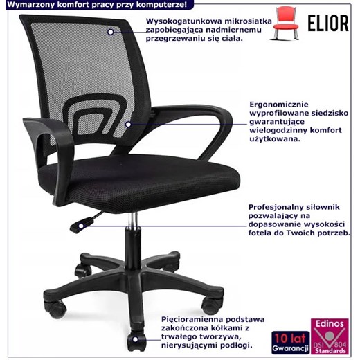 Czarne krzesło obrotowe do biurka - Azon 4X Elior One Size Edinos.pl