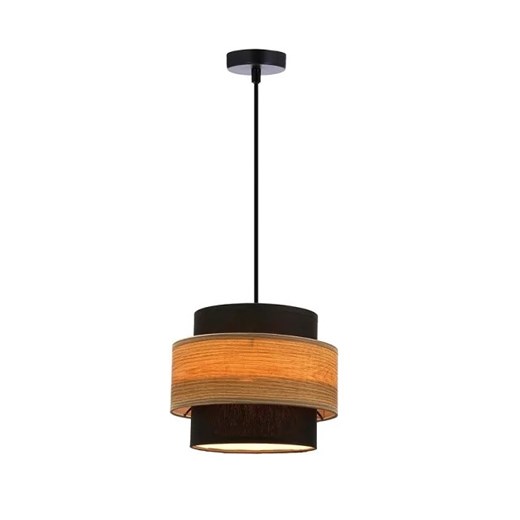 Pojedyncza lampa wisząca z czarnym kloszem i dekoracyjnym fornirem - V109-Ponto Lumes One Size Edinos.pl