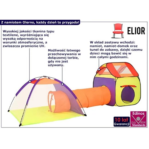 Kolorowy namiot dziecięcy 3w1 - Olerno Elior One Size promocyjna cena Edinos.pl