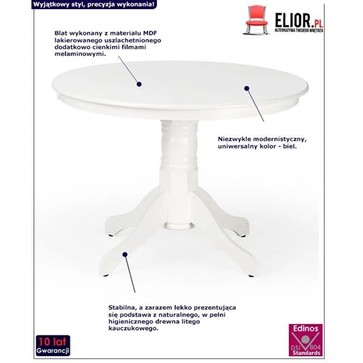 Biały okrągły stół z krzesłami - Atleso One Size Edinos.pl