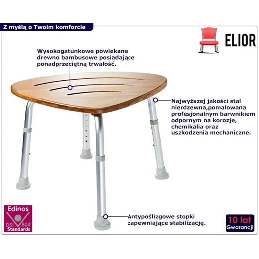 Bambusowy regulowany taboret pod prysznic - Inox Elior One Size Edinos.pl