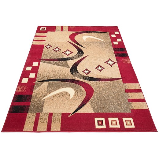Czerwono - beżowy dywan w geometryczne wzory - Fendy 12X Profeos One Size Edinos.pl