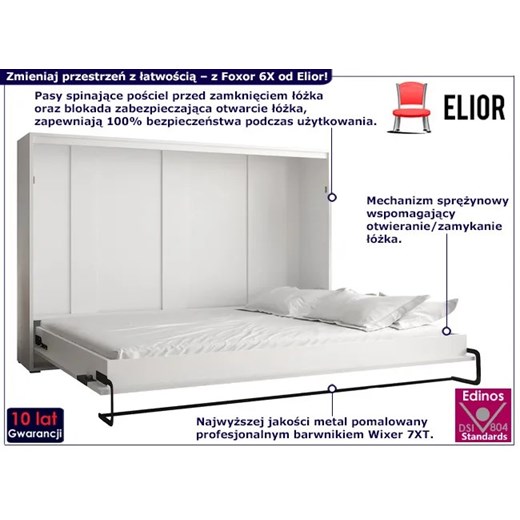 Młodzieżowe łóżko chowane w szafie biały + dąb artisan - Foxor 6X 160x200 Elior One Size Edinos.pl