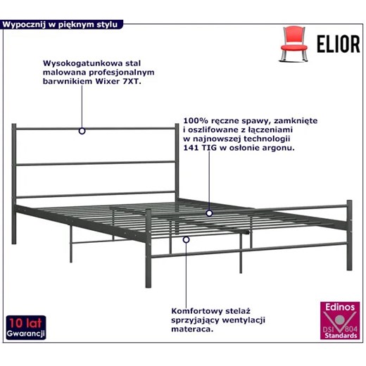 Szare metalowe łóżko dwuosobowe 160x200 cm - Epix Elior One Size Edinos.pl
