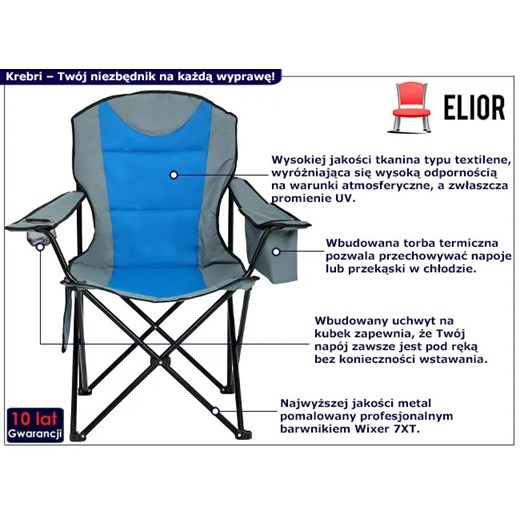 Składany fotel turystyczny szary + niebieski - Krebri Elior One Size Edinos.pl