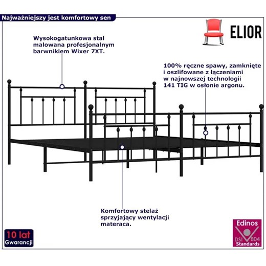 Czarne metalowe łóżko małżeńskie 200x200cm - Velonis Elior One Size Edinos.pl