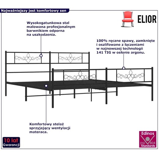 Czarne metalowe łóżko małżeńskie 200x200 cm - Gisel Elior One Size Edinos.pl