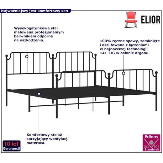 Czarne metalowe łóżko małżeńskie 180x200cm - Onex Elior One Size Edinos.pl