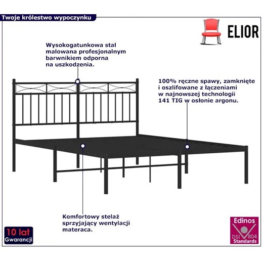 Czarne metalowe łóżko małżeńskie 180x200 cm - Envilo Elior One Size Edinos.pl