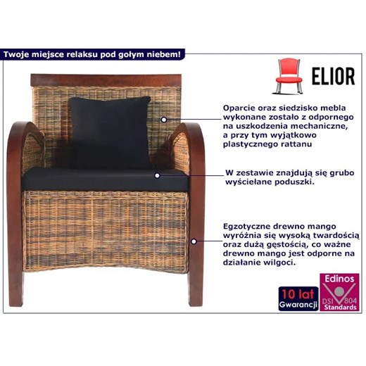 Rattanowy fotel z drewnianymi podłokietnikami - Illermi Elior One Size Edinos.pl