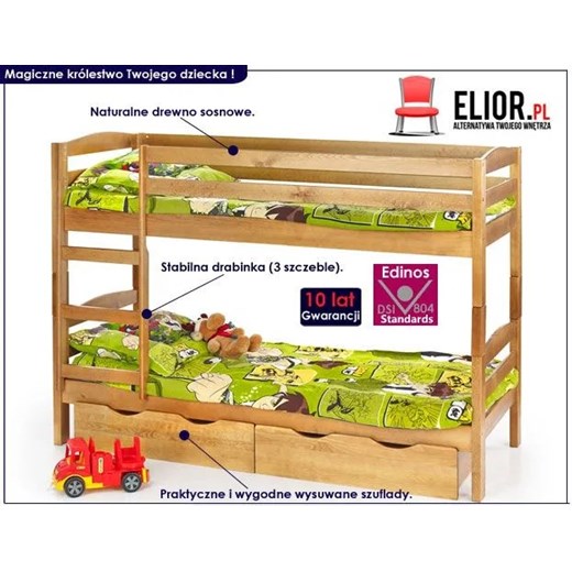 Drewniane łóżko piętrowe sosna - Dixi Elior One Size Edinos.pl