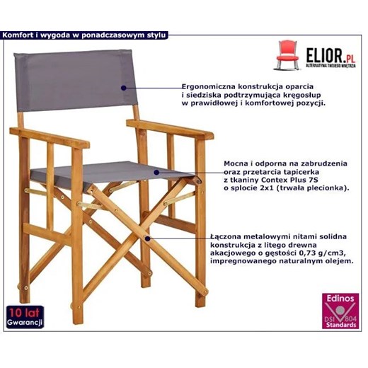 Zestaw krzeseł reżyserskich ogrodowych Martin - szare Elior One Size Edinos.pl