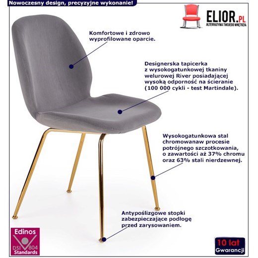 Tapicerowane krzesło w stylu glamour Divine - Popielate Elior One Size Edinos.pl