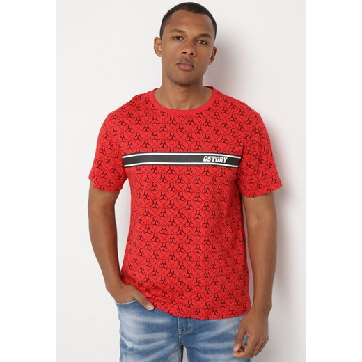 Czerwona Bawełniana Koszulka z Krótkim Rękawem i Nadrukiem Timamie ze sklepu Born2be Odzież w kategorii T-shirty męskie - zdjęcie 172326264