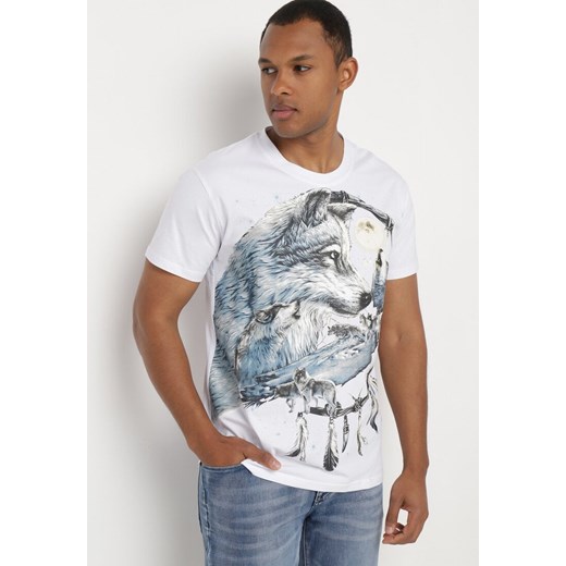 Biała Koszulka Bawełniana z Dużym Nadrukiem na Przodzie Quexolia ze sklepu Born2be Odzież w kategorii T-shirty męskie - zdjęcie 172326340