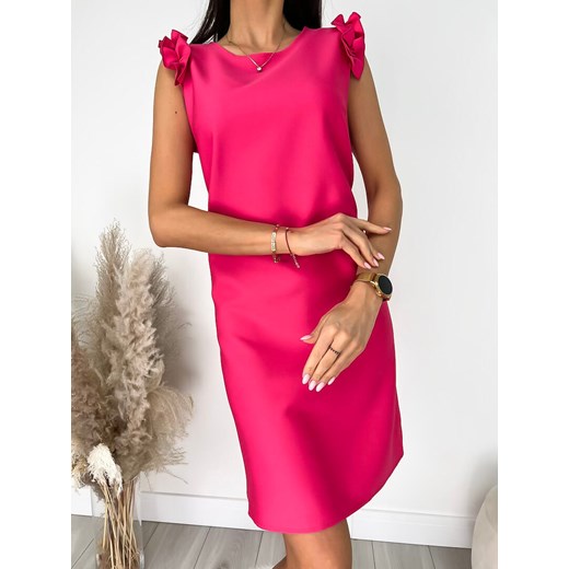 Różowa Sukienka z Ozdobnym Rękawem ze sklepu ModnaKiecka.pl w kategorii Sukienki - zdjęcie 172327820