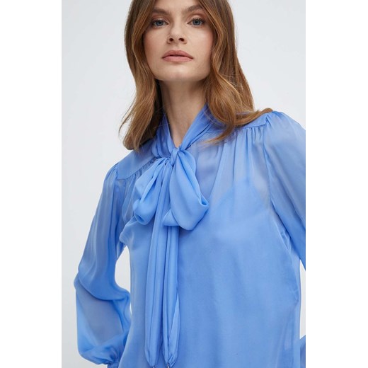 Luisa Spagnoli bluzka jedwabna RUNWAY COLLECTION kolor niebieski gładka 541119 ze sklepu ANSWEAR.com w kategorii Bluzki damskie - zdjęcie 172328430