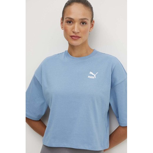 Puma t-shirt bawełniany damski kolor niebieski 624226 ze sklepu ANSWEAR.com w kategorii Bluzki damskie - zdjęcie 172328483