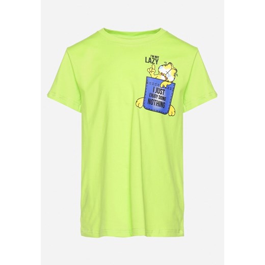 Jasnozielona Koszulka T-shirt z Nadrukiem z Kotem Palialia ze sklepu Born2be Odzież w kategorii T-shirty chłopięce - zdjęcie 172329451