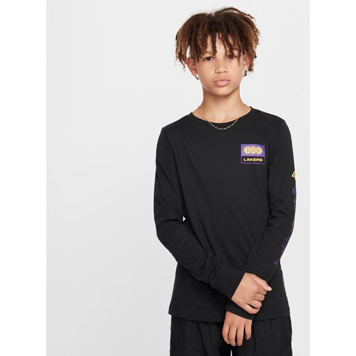 T-shirt z długim rękawem dla dużych dzieci (chłopców) Nike NBA Los Angeles Lakers Essential - Czerń ze sklepu Nike poland w kategorii T-shirty chłopięce - zdjęcie 172330194