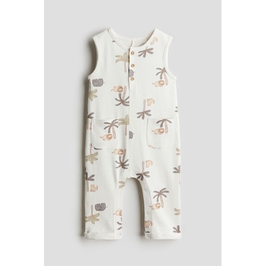 H & M - Bawełniany kombinezon we wzory - Biały ze sklepu H&M w kategorii Odzież dla niemowląt - zdjęcie 172330431