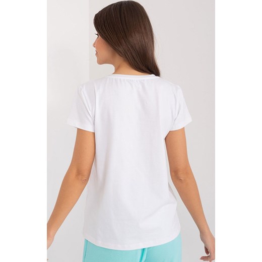 Biały t-shirt damski z motylem RV-TS-9637.39, Kolor biały-wzór, Rozmiar S/M, BASIC FEEL GOOD ze sklepu Primodo w kategorii Bluzki damskie - zdjęcie 172332161