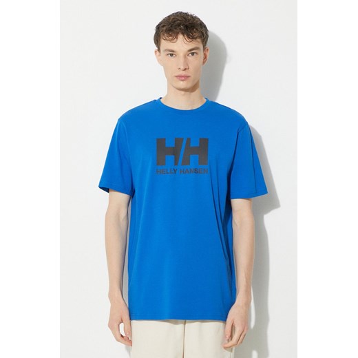 Helly Hansen t-shirt bawełniany męski kolor niebieski z aplikacją ze sklepu PRM w kategorii T-shirty męskie - zdjęcie 172332741