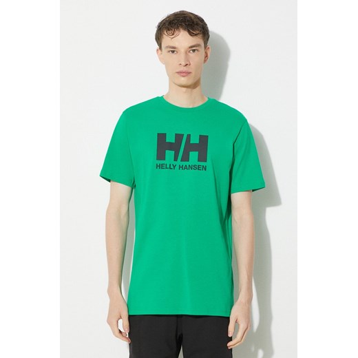 Helly Hansen t-shirt bawełniany męski kolor zielony z aplikacją ze sklepu PRM w kategorii T-shirty męskie - zdjęcie 172332743