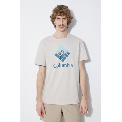 Columbia t-shirt bawełniany Rapid Ridge kolor beżowy z nadrukiem 1888813 ze sklepu PRM w kategorii T-shirty męskie - zdjęcie 172332862
