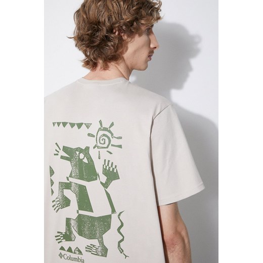 Columbia t-shirt bawełniany Explorers Canyon kolor beżowy wzorzysty 2036451 ze sklepu PRM w kategorii T-shirty męskie - zdjęcie 172333020