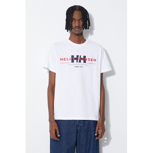Helly Hansen t-shirt bawełniany kolor biały wzorzysty ze sklepu PRM w kategorii T-shirty męskie - zdjęcie 172333034