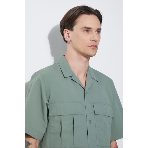Carhartt WIP koszula S/S Evers Shirt męska kolor zielony relaxed I033022.1YFXX ze sklepu PRM w kategorii Koszule męskie - zdjęcie 172333333