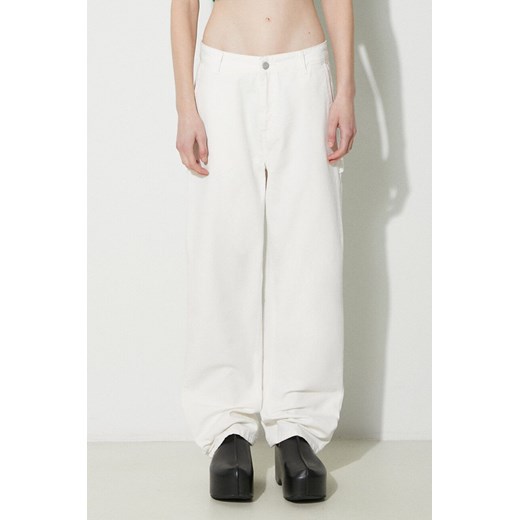 Carhartt WIP spodnie bawełniane Pierce Pant Straight kolor beżowy proste high waist I032966.D602 ze sklepu PRM w kategorii Spodnie damskie - zdjęcie 172333612