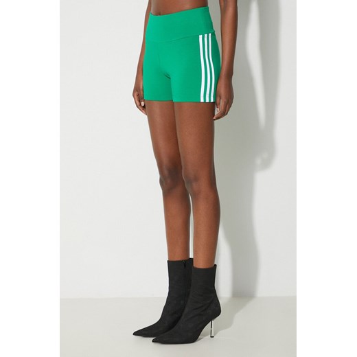 adidas Originals szorty damskie kolor zielony z aplikacją high waist ze sklepu PRM w kategorii Szorty - zdjęcie 172333714