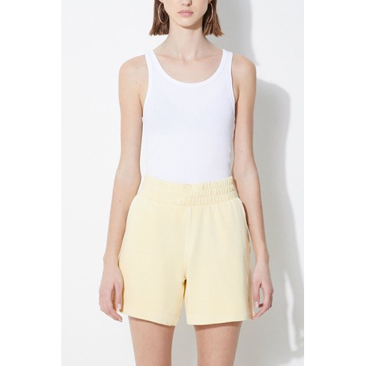adidas Originals szorty bawełniane kolor żółty gładkie high waist IT4286 ze sklepu PRM w kategorii Szorty - zdjęcie 172333754
