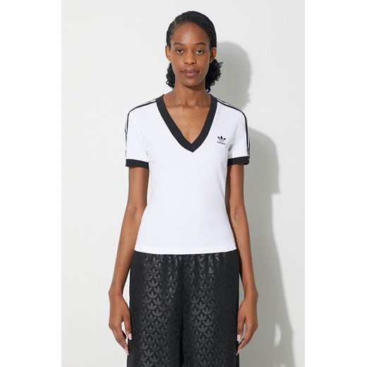 adidas Originals t-shirt 3-Stripe V-Neck Tee damski kolor biały IR8114 ze sklepu PRM w kategorii Bluzki damskie - zdjęcie 172333873