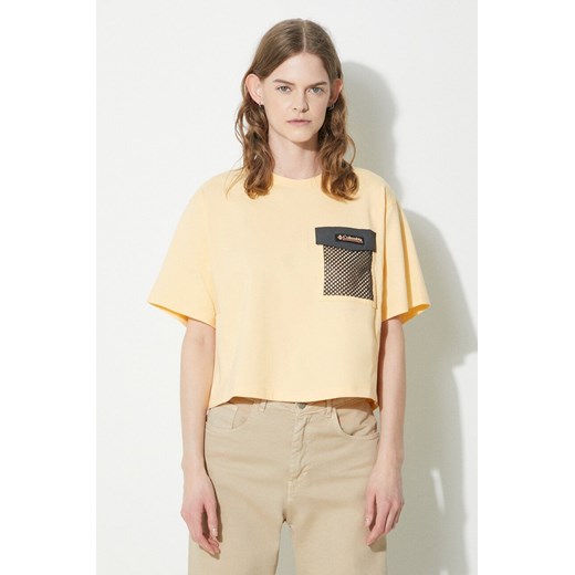 Columbia t-shirt bawełniany Painted Peak damski kolor żółty 2074491 ze sklepu PRM w kategorii Bluzki damskie - zdjęcie 172333921