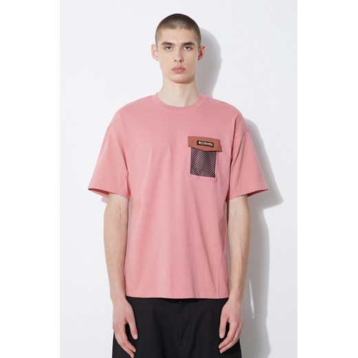Columbia t-shirt bawełniany Painted Peak męski kolor różowy z aplikacją 2074481 ze sklepu PRM w kategorii T-shirty męskie - zdjęcie 172334093