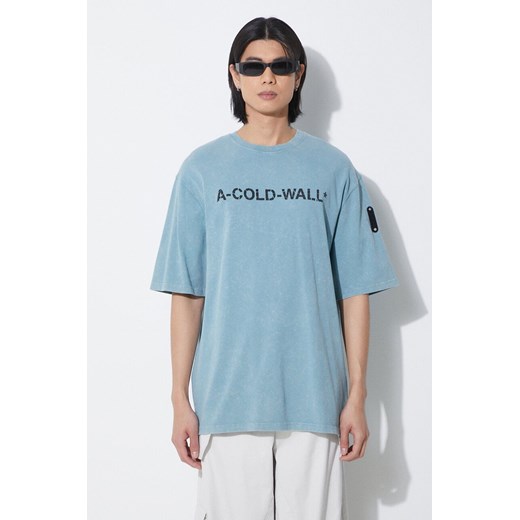 A-COLD-WALL* t-shirt bawełniany Overdye Logo T-Shirt męski kolor niebieski z nadrukiem ACWMTS186 ze sklepu PRM w kategorii T-shirty męskie - zdjęcie 172334111