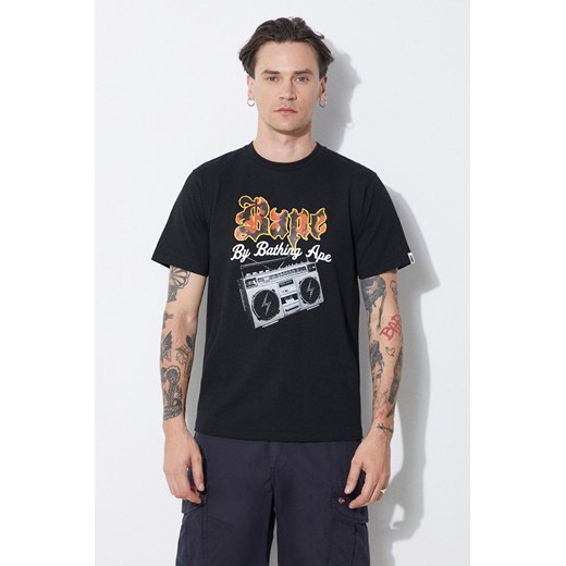 T-shirt męski A Bathing Ape bawełniany czarny z krótkimi rękawami w nadruki 